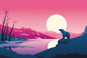 Frozen Arctic Aurora Gradients Polar Bear Conservation Awareness Poster