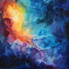 Fototapeta premium Cosmic Watercolor Dreams Enchanting Space Galaxies