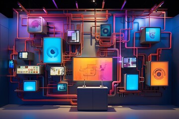 Futuristic Gradient Display: Circuit Board Tech Fair Booth