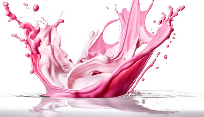 A splash of pink paint on a white background. The splash is large and bold, creating a sense of movement and energy. The pink color is vibrant and eye-catching