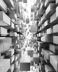 Product showcase of white cubed tunnel through monochrome photography
