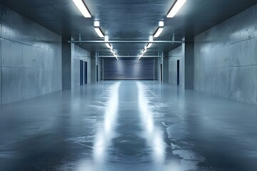 Empty welllit concrete garage with clean walls polished floor and modern lighting. Concept Industrial Design, Modern Garage, Clean Space, Polished Concrete, Bright Lighting