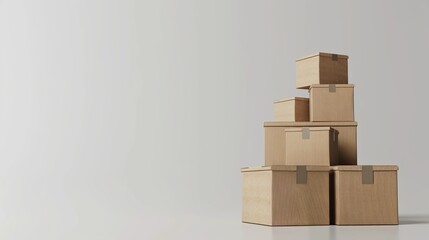 3D render illustration of closed delivery boxes stacked on top of each other. separate items. isolated on white