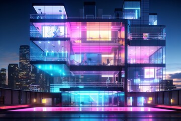 Neon Cyberworld Matrix: Modern Architecture Visualization with Gradients
