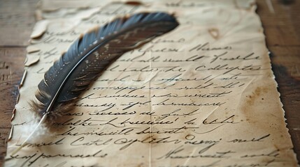 Ancient letter written by beautiful handwriting and an ink feather