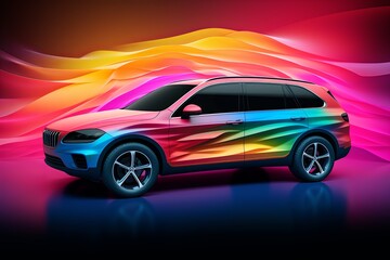 Fototapeta na wymiar Prismatic Rainbow Fog Gradients Vibrant Car Wrap Design - Spectrum Skies Edition