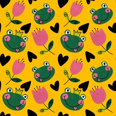 Cartoon animals seamless frogs pattern for wrapping paper and fabrics and kids clothes print and party accessories