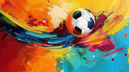 illustration colorful background with soccer in fast move