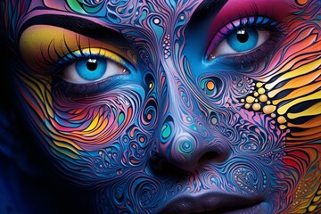 Trippy Acid Trip Gradients: Psychedelic Face Paint Design Delight