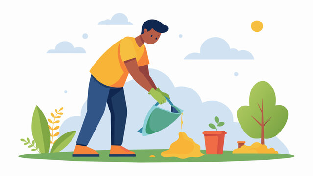 A man participates in a community cleanup day picking up litter and promoting a clean environment..