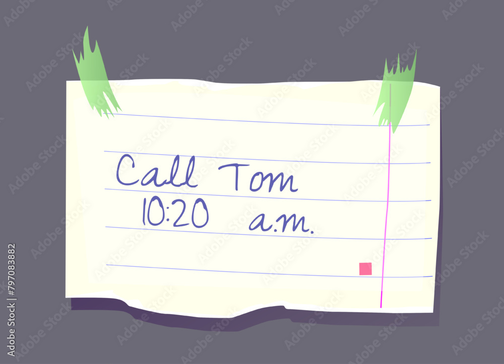 Poster paper note. torn striped sheet with to do list or reminder for efficient work and time management. m