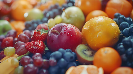 Fresh fruits background, Juicy fruits variety natural nutrition