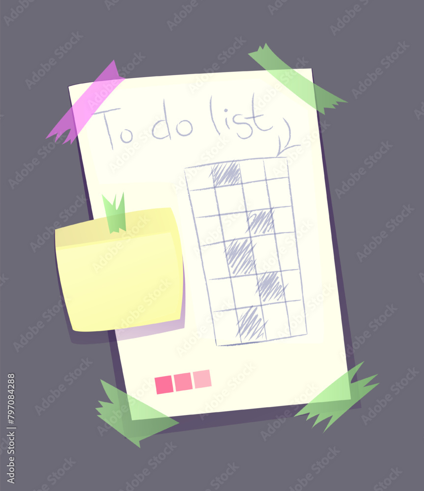 Poster paper note. notepad sheet and sticky note with task schedule or to do list for time management. note
