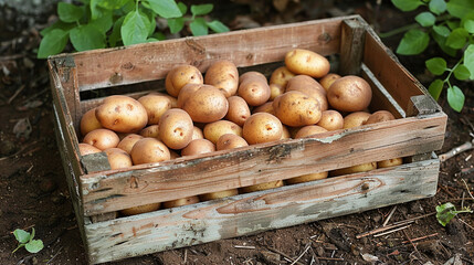 potatoes in a wooden box 