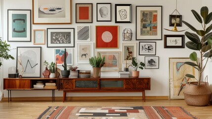 Modern Gallery Wall With Assorted Framed Art in Home Interior