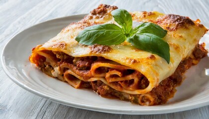 top view of delicious italian lasagna on white transparent background
