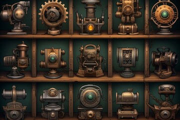 Steampunk Gearwork Gradients Vintage Camera Collection Display Poster