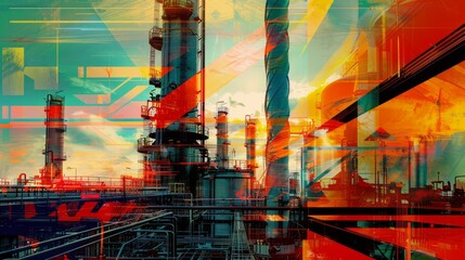 Colorful Geometric Abstraction of Petrochemical Plant