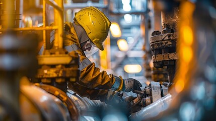 Fototapeta na wymiar Industrial Worker Examining Oil Pipeline