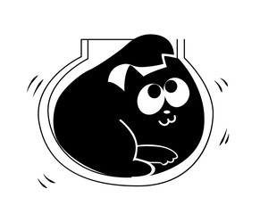 Silhouette of playful cat. Adorable naughty kitten climbing into glass jar. Doodle drawing with funny pet. Animal with bad behavior. Cartoon flat vector illustration isolated on white background