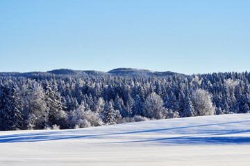 Winter time in the cultural landscape of Toten, Norway, in January. Image shot in the area between...