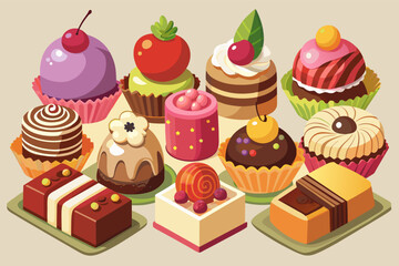 A beautifully plated assortment of petit fours, featuring miniature pastries and sweets in an array of flavors and colors