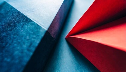 origami style geometric background with blurred dark blue and red rectangles - obrazy, fototapety, plakaty