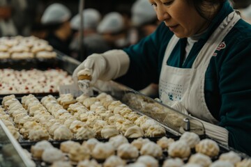 Baking cookies professional chef food industry kitchen tasty sweet cookie snack biscuit delicious dough candy factory bakery sugar cake bake fresh cook preparing chip pastry dessert chocolate