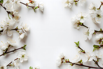 Stylish elegant feminine flat lay white floristic background copy space mockup. - obrazy, fototapety, plakaty