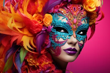 Fototapeta premium Vibrant Venetian Carnival Gradients: Stunning Venetian Lace Fashion Line Promo