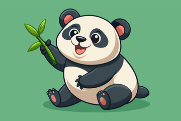 A chubby panda cub eagerly reaching out to grab a bamboo shoot, its chubby cheeks bulging with each bite