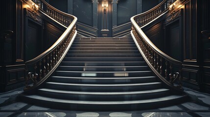 Fototapeta premium Regal golden Carpet Staircase with Ornate Golden railing, luxury Interior design