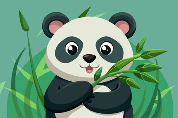 A curious panda cub tentatively tasting a bamboo leaf, its expression a mixture of curiosity and delight