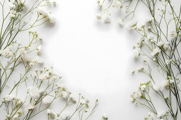 Stylish elegant feminine flat lay white floristic background copy space mockup.