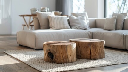 Cozy modern living room with natural wood accents