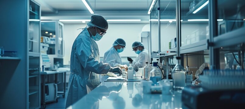 a group of scientists are working in a laboratory