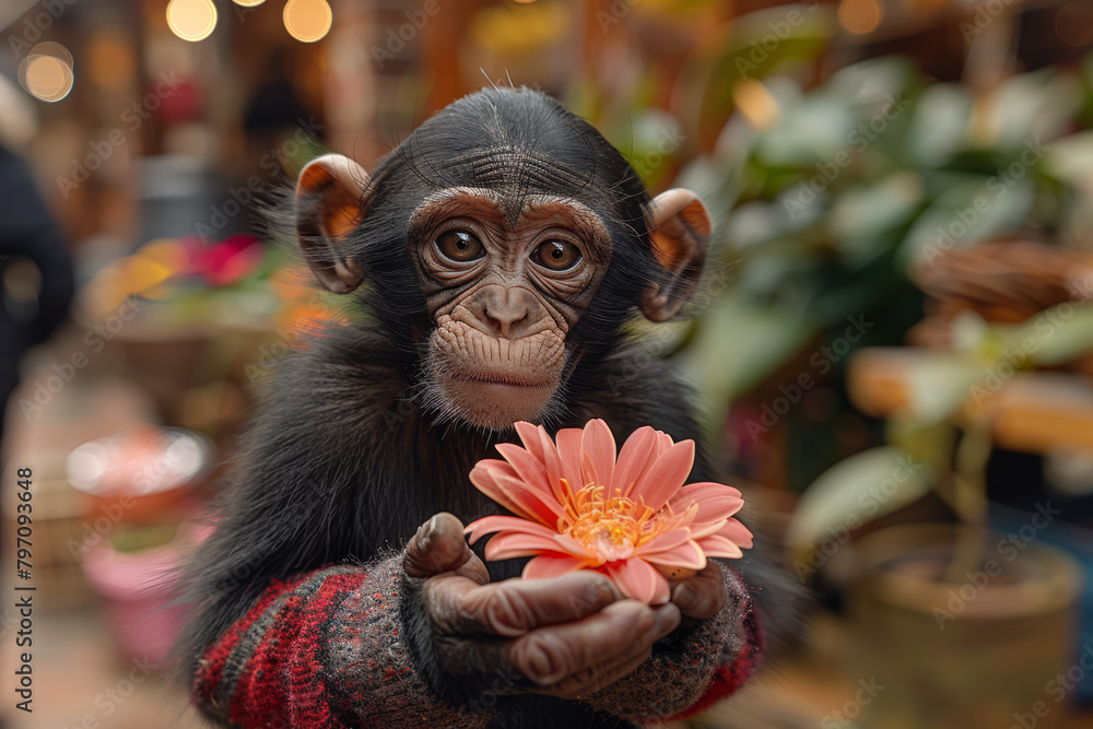 Poster a service monkey assisting a person with disabilities in daily tasks, showcasing the versatility of 