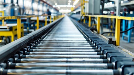 a conveyor belt in a factory