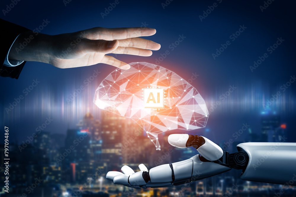 Poster mlp 3d rendering futuristic robot technology development, artificial intelligence ai, and machine le