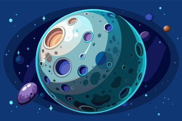 A detailed illustration of the moon's craters and surface