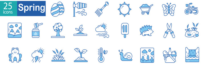 set Spring Equipment Icons. Vector of Spring time collection. different editable stroke