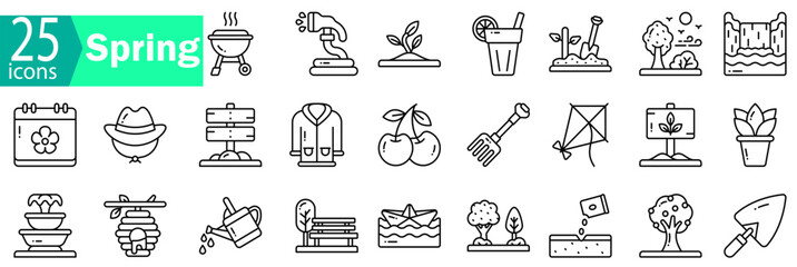set Spring Equipment Icons. Vector of Spring time collection. different editable stroke