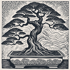 Bonsai tree in a pot, vector illustration