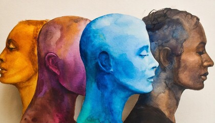 multicolor side profiles watercolor art this image captures a series of side profiles drenched in various shades symbolizing diversity and connectivity