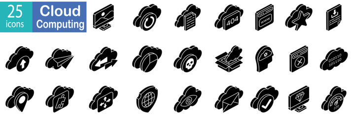 set cloud computing Equipment Icons. security concept icon. Vector of database collection. different editable stroke