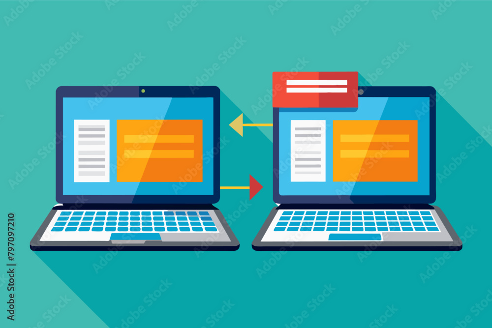 Poster a dual-screen laptop with one screen for traditional use and another for touch interaction.