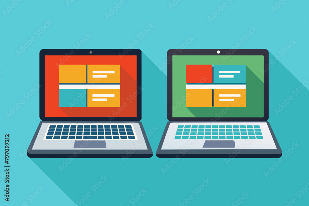 Poster a dual-screen laptop with one screen for traditional use and another for touch interaction.
