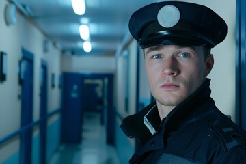 Security guard professional safety patrol man police employee mall safe business protect serve confident authority public space secure guarding agent staff shop convenience store grocery