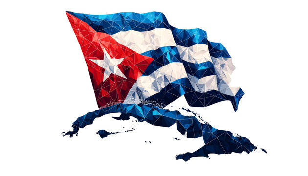 Polygonal Map of Cuba Featuring National Flag