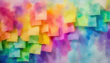 colorful post its on a wall abstract rainbow colors copy space watercolor illustration for...